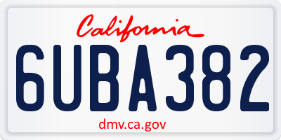 CA license plate 6UBA382