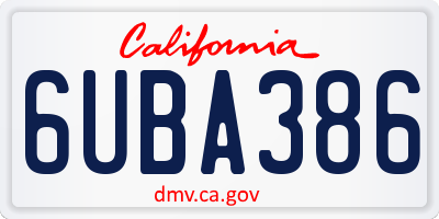 CA license plate 6UBA386