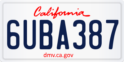 CA license plate 6UBA387