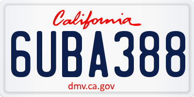 CA license plate 6UBA388