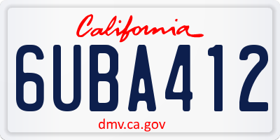 CA license plate 6UBA412
