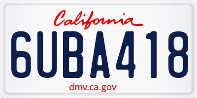 CA license plate 6UBA418