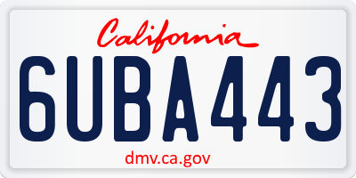 CA license plate 6UBA443