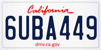 CA license plate 6UBA449