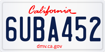 CA license plate 6UBA452