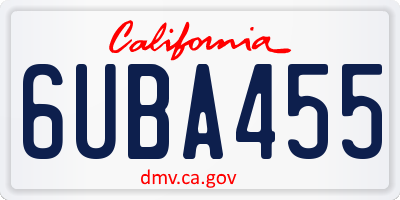 CA license plate 6UBA455