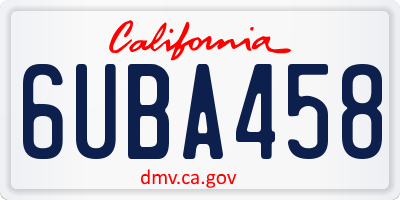 CA license plate 6UBA458