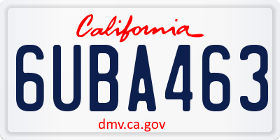 CA license plate 6UBA463