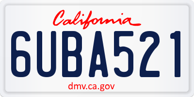 CA license plate 6UBA521