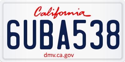 CA license plate 6UBA538