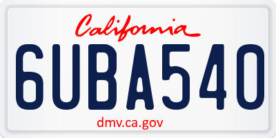 CA license plate 6UBA540