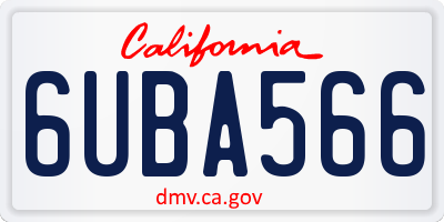 CA license plate 6UBA566