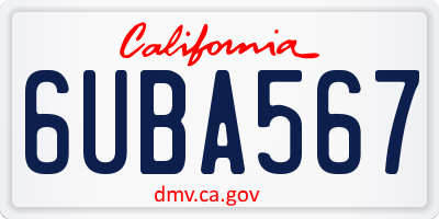 CA license plate 6UBA567