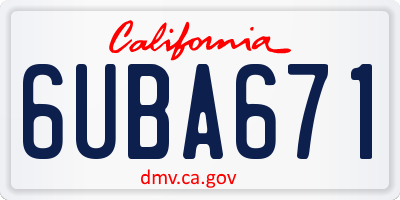 CA license plate 6UBA671