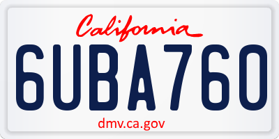 CA license plate 6UBA760