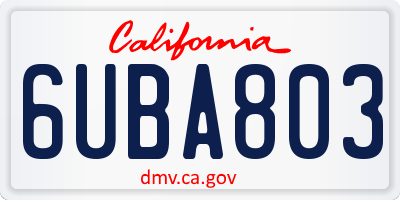 CA license plate 6UBA803
