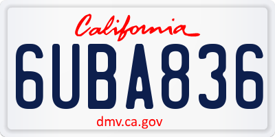 CA license plate 6UBA836