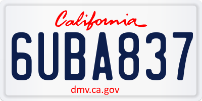 CA license plate 6UBA837