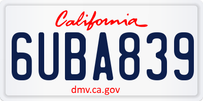CA license plate 6UBA839