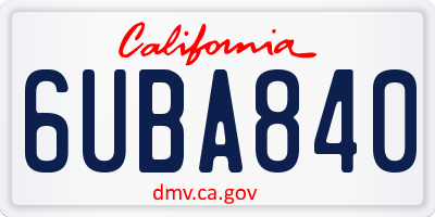 CA license plate 6UBA840