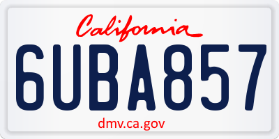 CA license plate 6UBA857