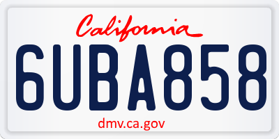 CA license plate 6UBA858