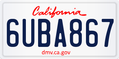 CA license plate 6UBA867