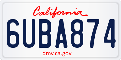 CA license plate 6UBA874