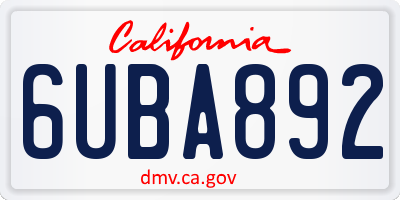 CA license plate 6UBA892