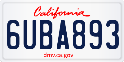 CA license plate 6UBA893
