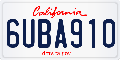 CA license plate 6UBA910