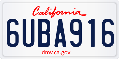 CA license plate 6UBA916