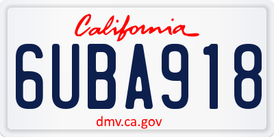 CA license plate 6UBA918