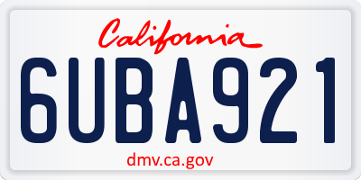 CA license plate 6UBA921