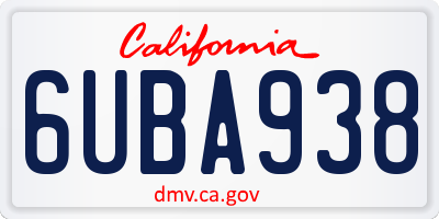 CA license plate 6UBA938