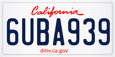 CA license plate 6UBA939
