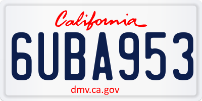 CA license plate 6UBA953