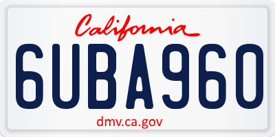 CA license plate 6UBA960