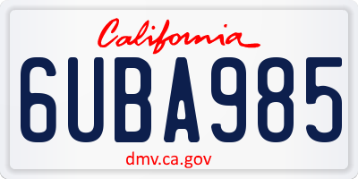 CA license plate 6UBA985