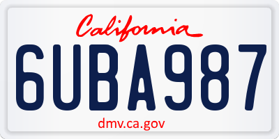 CA license plate 6UBA987