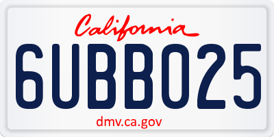 CA license plate 6UBB025