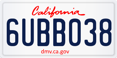 CA license plate 6UBB038