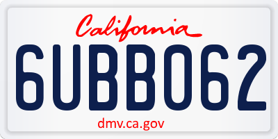 CA license plate 6UBB062