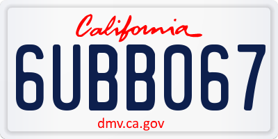 CA license plate 6UBB067