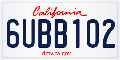 CA license plate 6UBB102