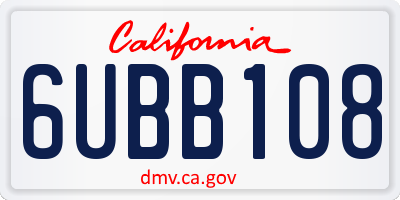 CA license plate 6UBB108