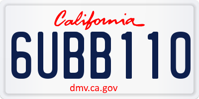 CA license plate 6UBB110