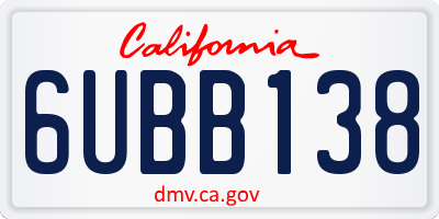 CA license plate 6UBB138