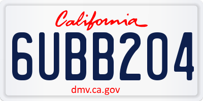CA license plate 6UBB204