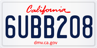 CA license plate 6UBB208